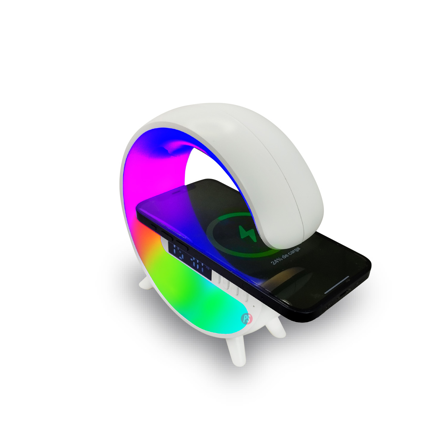 PARLANTE BLUETOOTH MLAB MY LIL G CARGADOR INALÁMBRICO + LUZ RGB + RELOJ BLANCO - 4