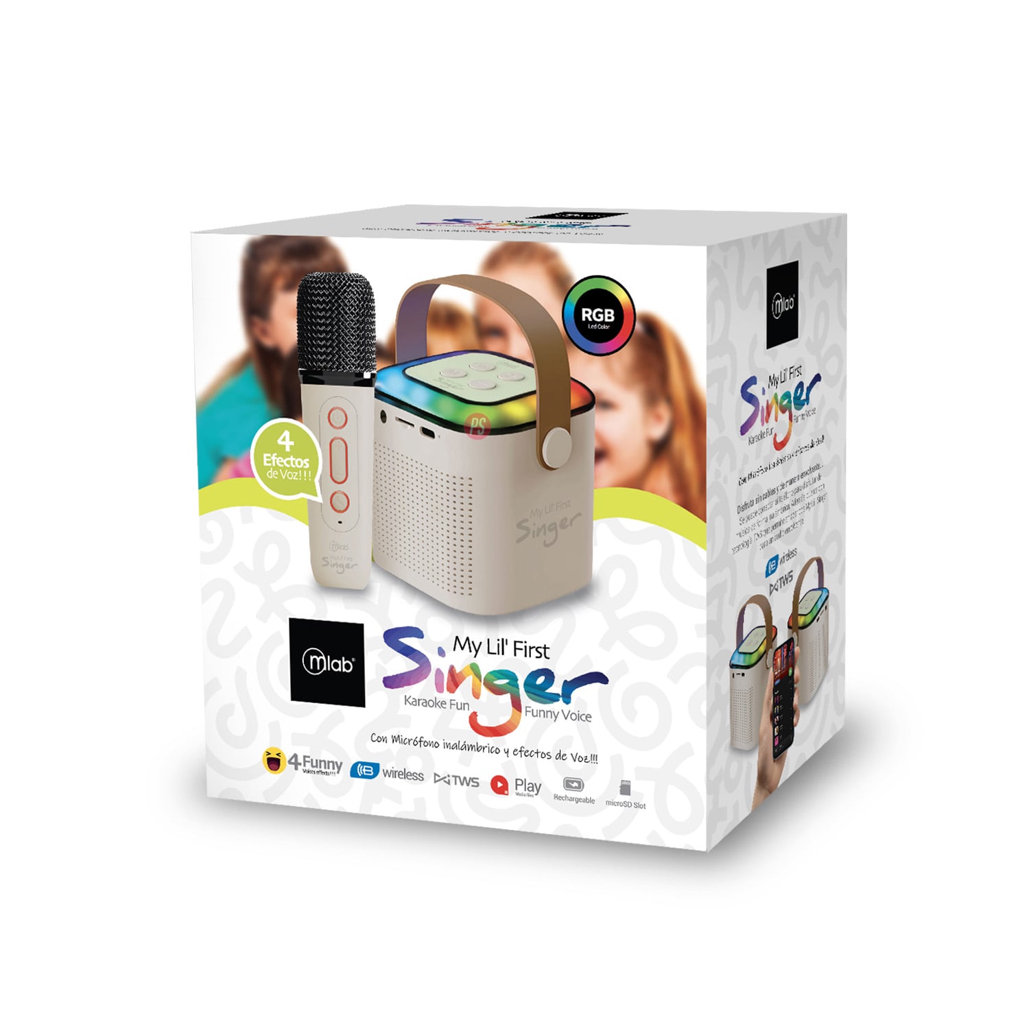 PARLANTE BLUETOOTH MLAB MY LIL FIRST SINGER KARAOKE RGB CON MICRÓFONO INALÁMBRICO BLANCO - 4