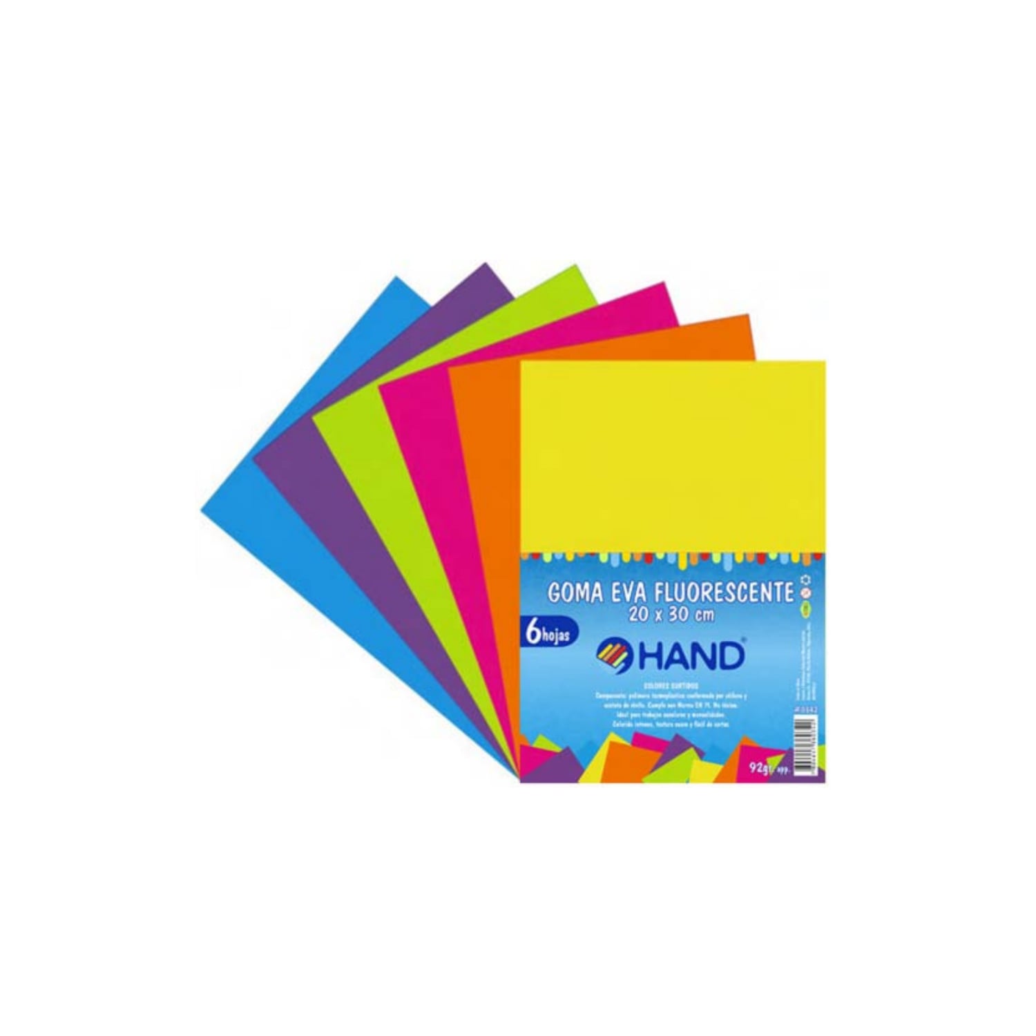 PACK HAND 60 HOJAS GOMA EVA FLUORESCENTE 20X30CMS COLORES - 1