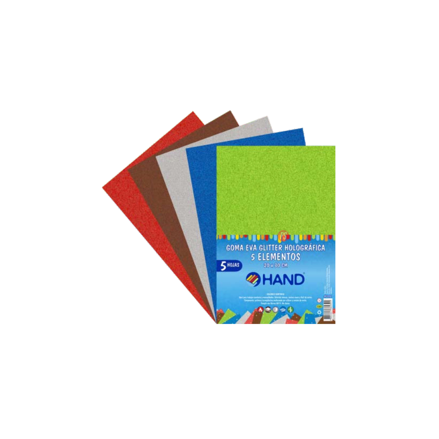 PACK HAND 50 HOJAS GOMA EVA GLITTER HOLOGRÁFICA 20X30CMS COLORES - 1