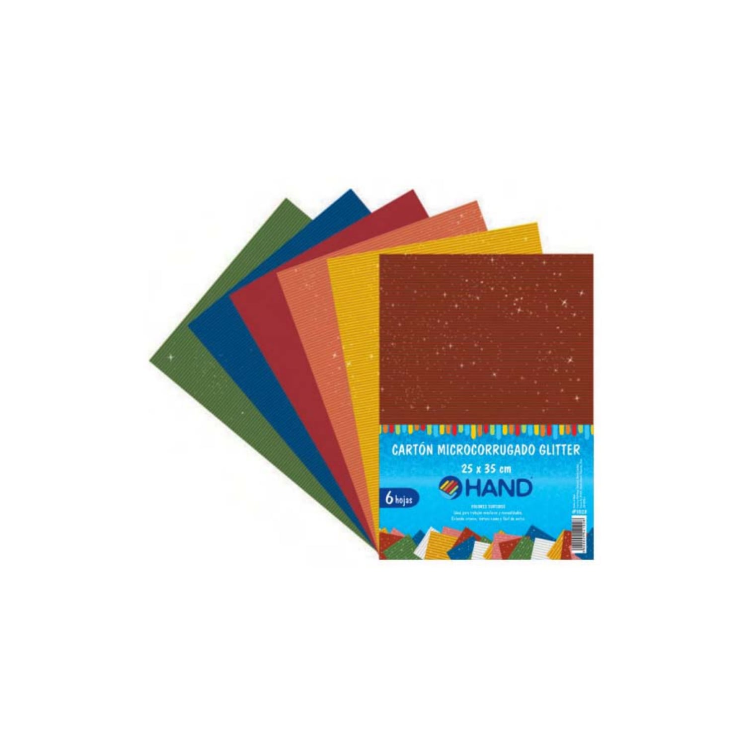 PACK HAND 60 HOJAS CARTÓN MICROCORRUGADO GLITTER 25X35 CMS COLORES - 1