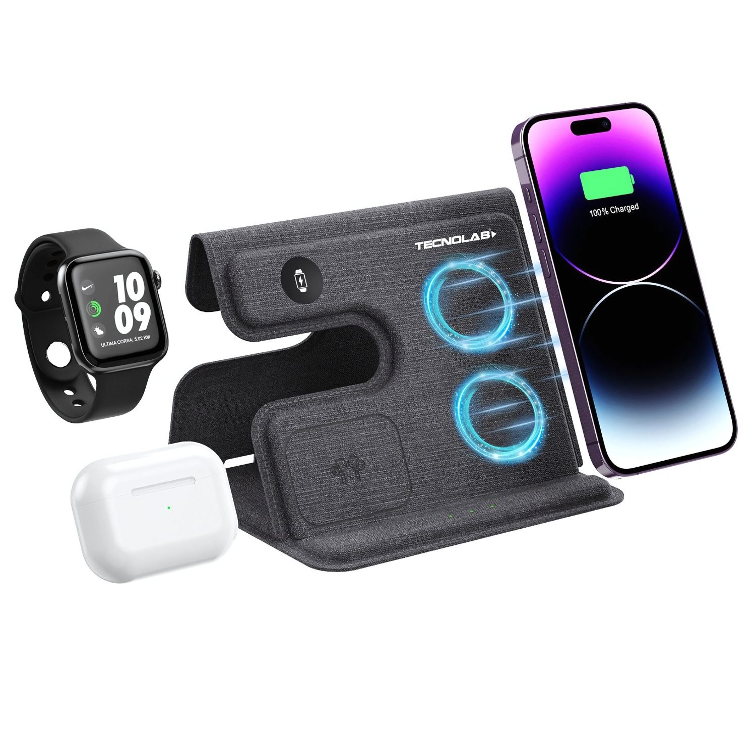 CARGADOR INALÁMBRICO QI PLEGABLE 3 EN 1 CARGA RÁPIDA - PS - 1