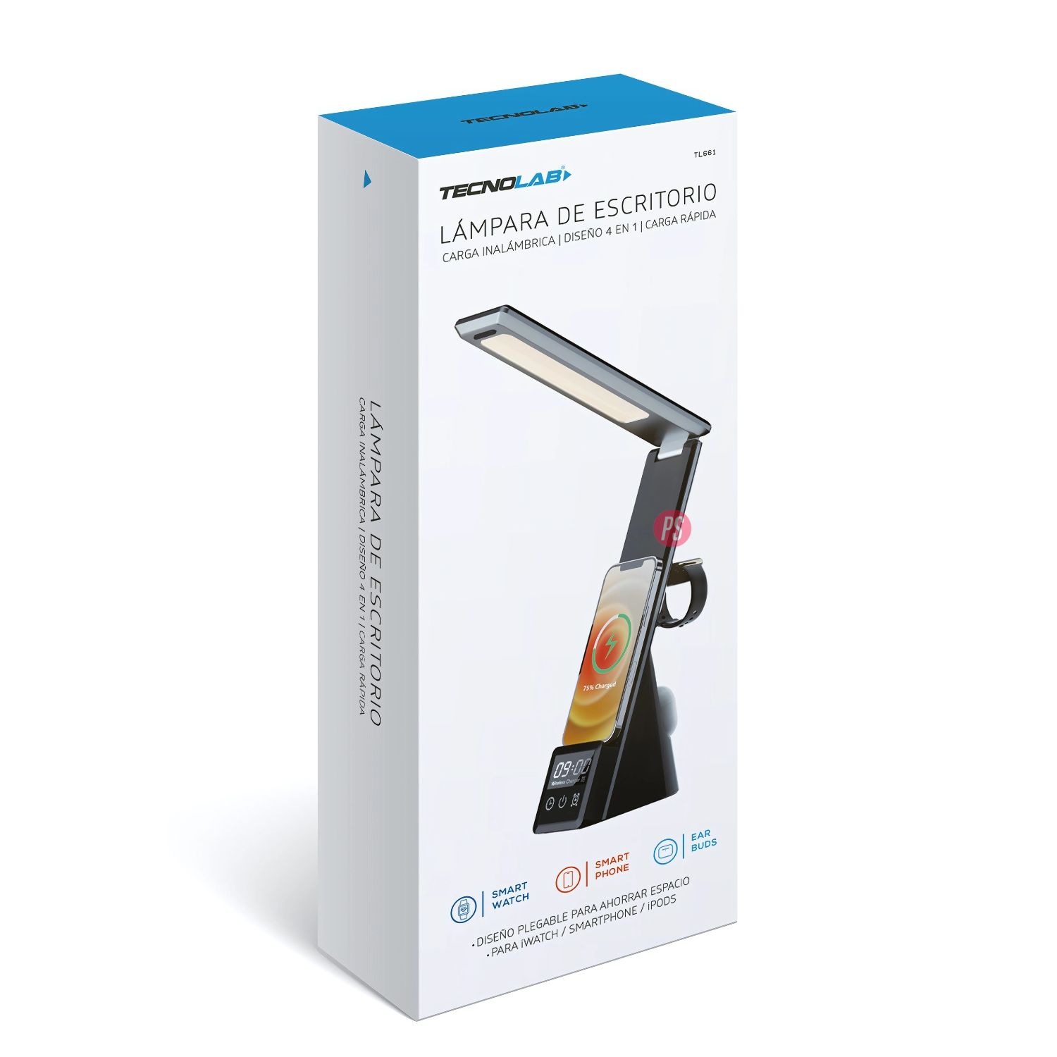 LÁMPARA ESCRITORIO 4 EN 1 CON CARGADOR INALÁMBRICO QI - PS - 3