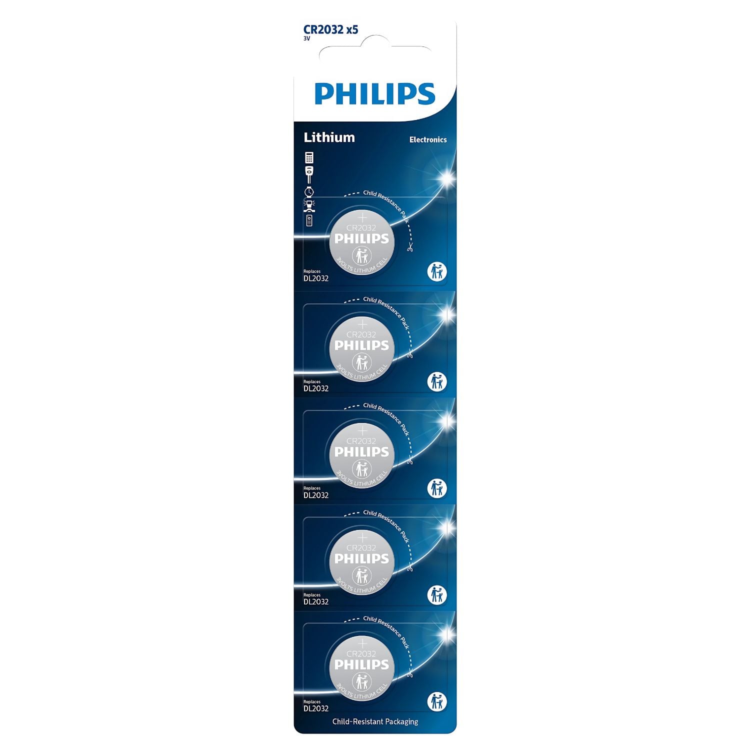 5 PILAS CR2032 LITIO 3V PHILIPS - PS - 1