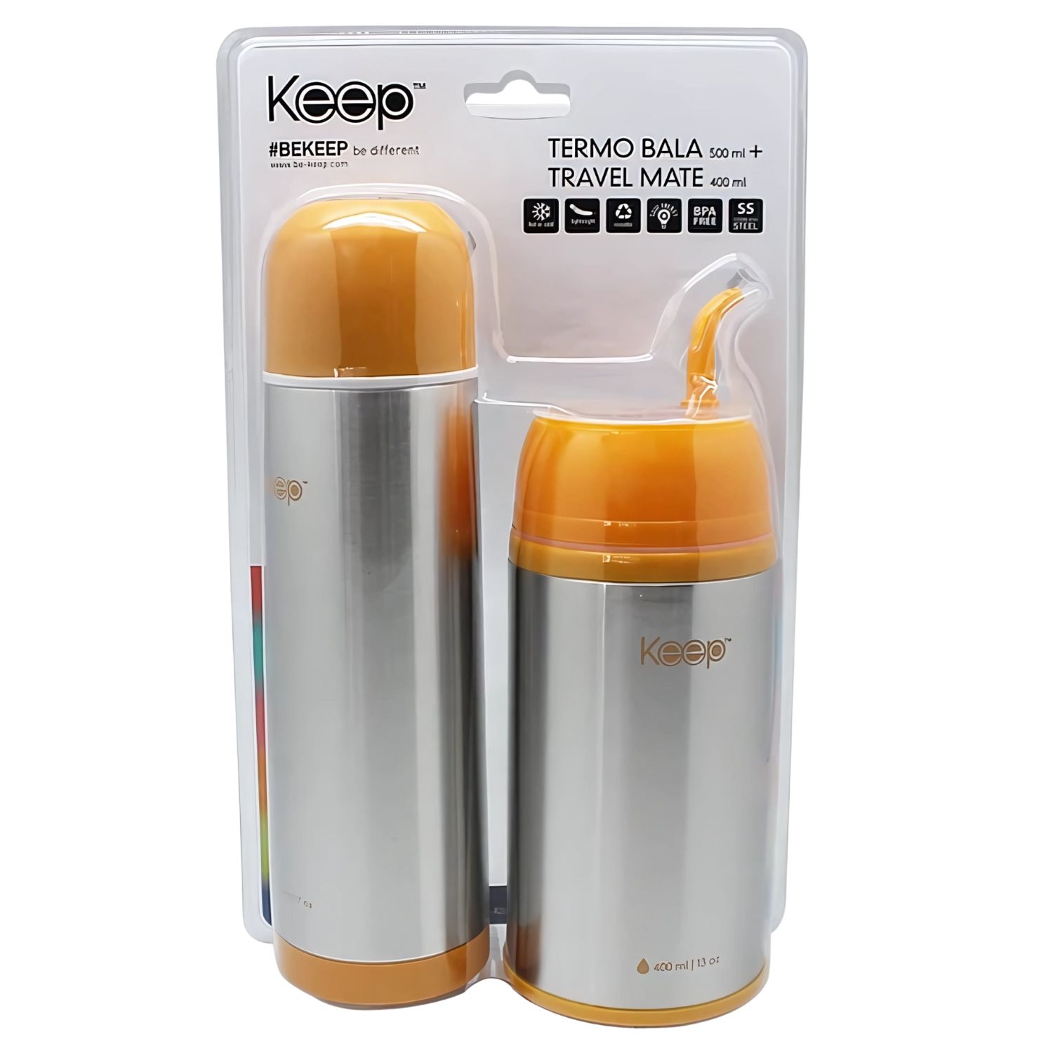 SET TERMO BALA + TRAVEL MATE DOBLE PARED NEGRO KEEP - PS - 1
