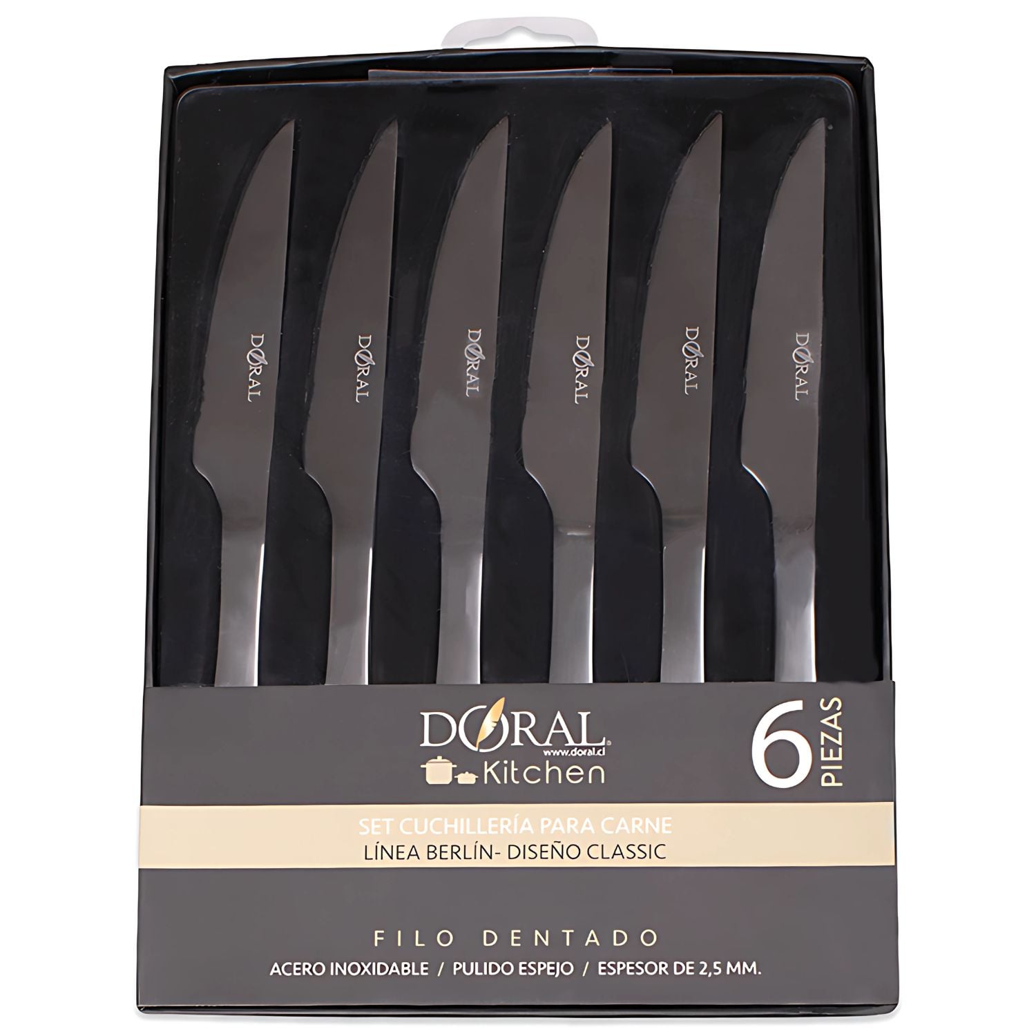 JUEGO 6 CUCHILLOS CARNE BERLÍN DORAL ACERO INOXIDABLE - PS - 1