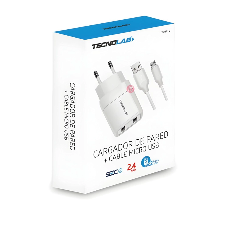 CARGADOR DUAL USB 12W + CABLE MICRO USB CERTIFICADO SEC - PS - 4