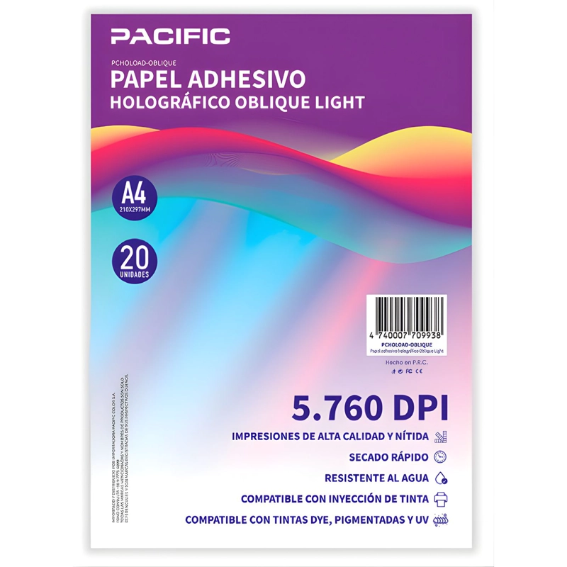 PAPEL ADHESIVO HOLOGRAFICO 20 HOJAS OBLIQUE LIGHT A4 - PS - 1