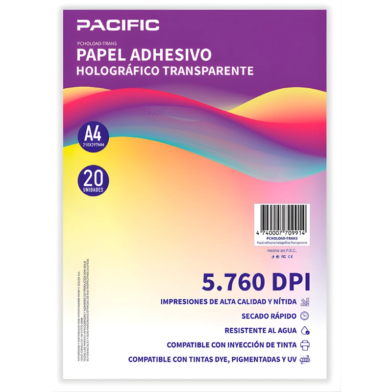 PAPEL ADHESIVO HOLOGRAFICO 20 HOJAS TRANSPARENTE A4 - PS - 1