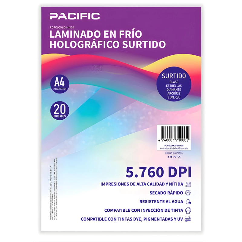 LAMINADO FRIO HOLOGRAFICO 20 HOJAS SURTIDO A4 - PS - 1