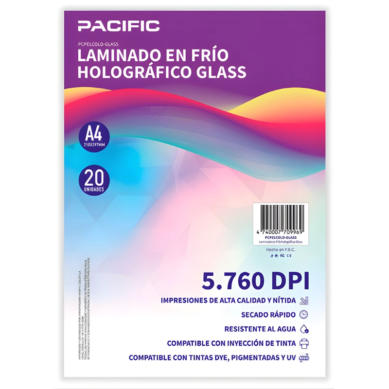 LAMINADO FRIO HOLOGRAFICO 20 UNIDADES GLASS A4 - PS - 1