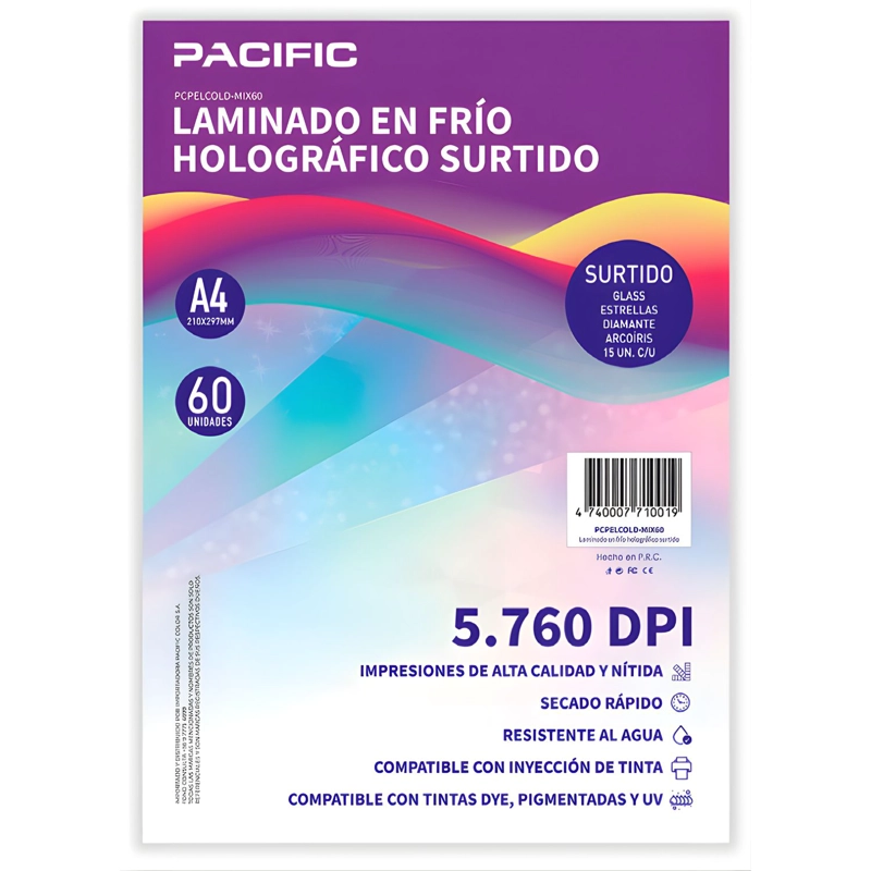 LAMINADO FRIO HOLOGRAFICO 60 HOJAS SURTIDO A4 - PS - 1