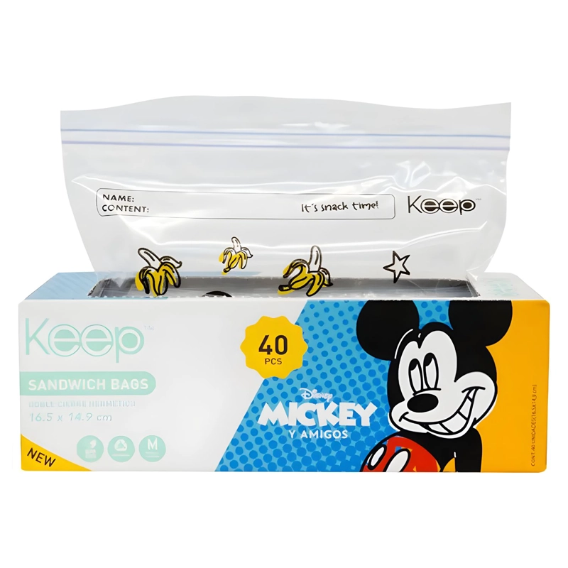 BOLSAS SANDWICH MICKEY 40 UNIDADES CIERRE HERMETICO - PS - 1