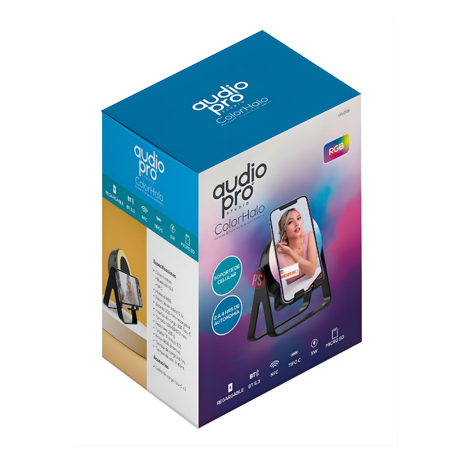 PARLANTE BLUETOOTH RGB 8W CON SOPORTE CELULAR - PS - 2