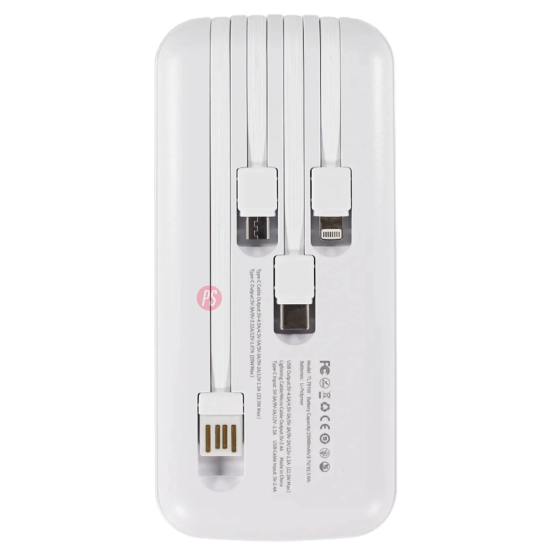 POWER BANK 25000MAH 22.5W CON 4 CABLES CARGA RAPIDA BLANCO - PS - 3