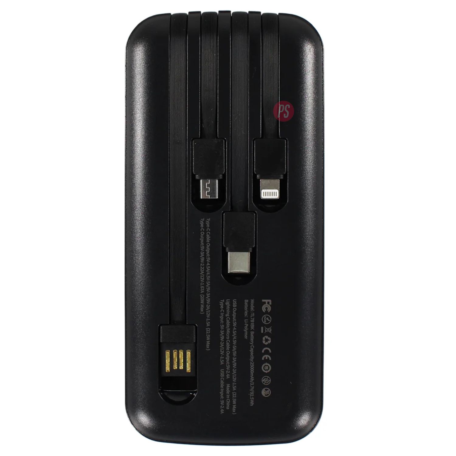 POWER BANK 25000MAH 22.5W CON 4 CABLES CARGA RAPIDA BLANCO - PS - 3
