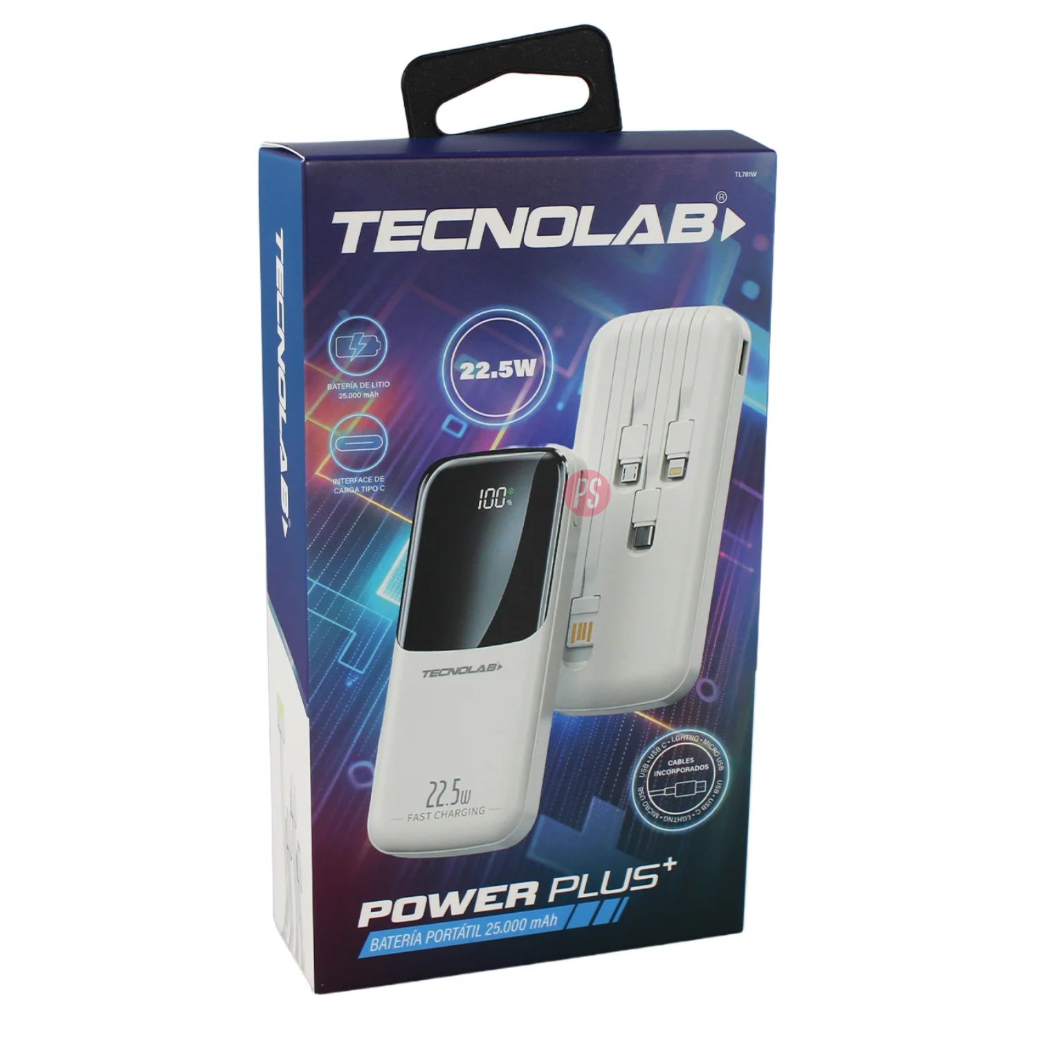 POWER BANK 25000MAH 22.5W CON 4 CABLES CARGA RAPIDA BLANCO - PS - 5