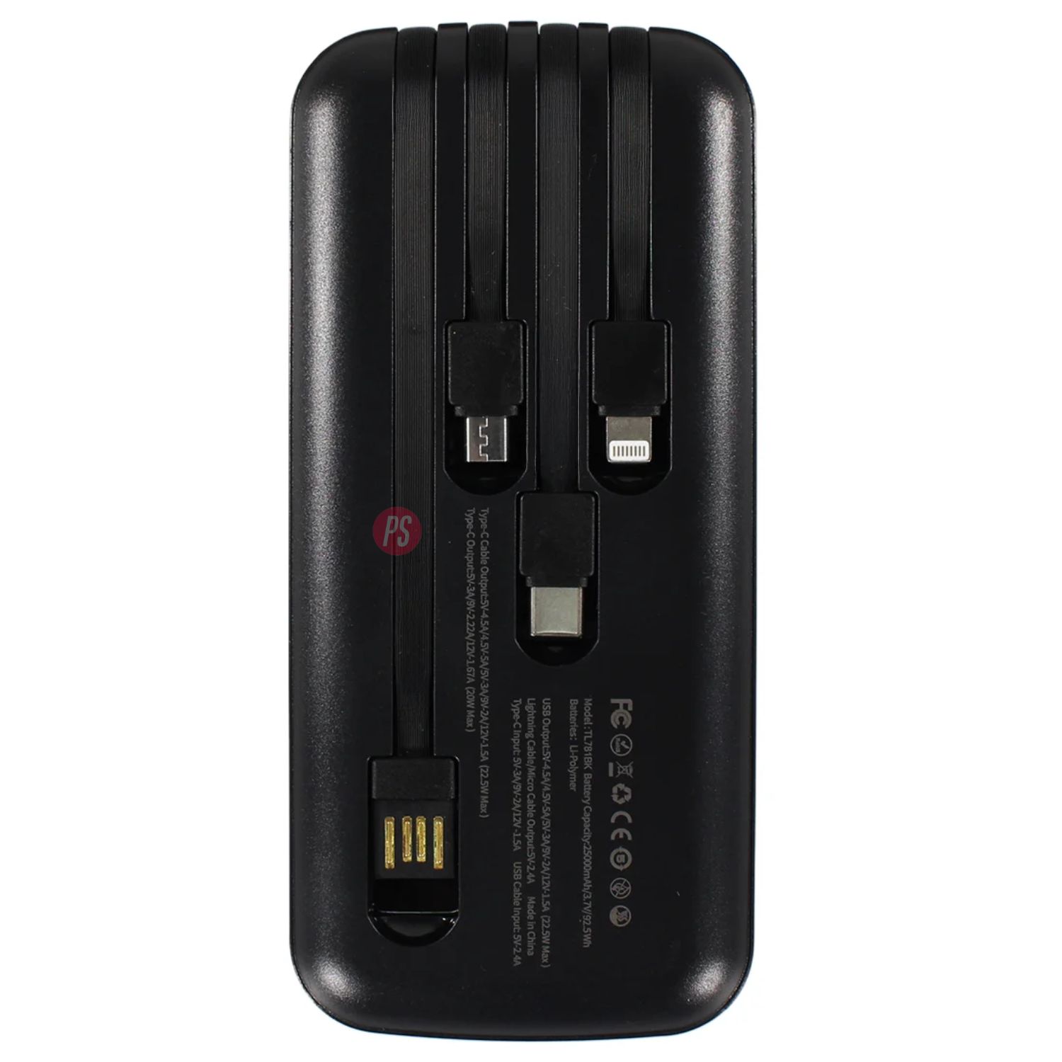 POWER BANK 15000MAH 22.5W CON 4 CABLES INTEGRADOS NEGRO - PS - 2
