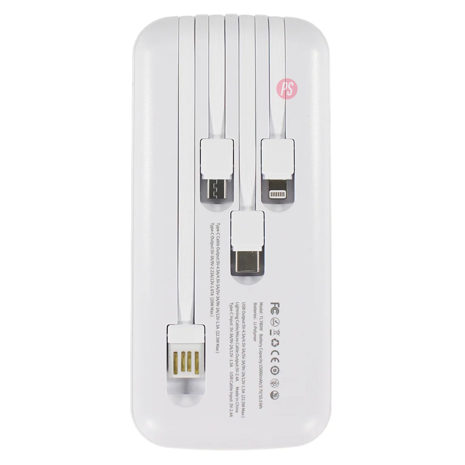 POWER BANK 15000MAH 22.5W CON 4 CABLES INTEGRADOS NEGRO - PS - 2
