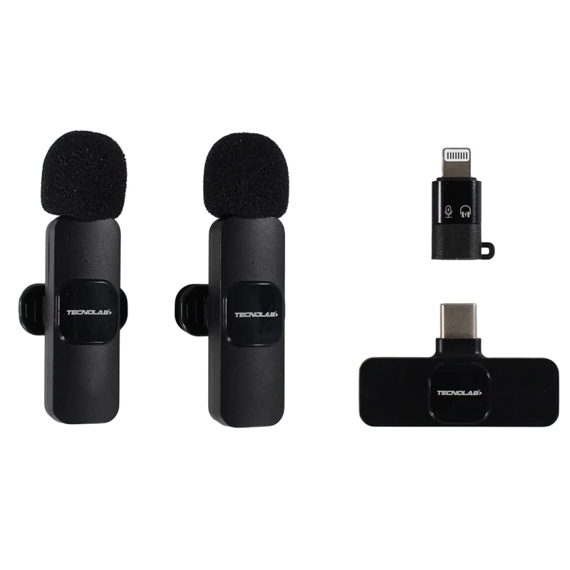 KIT 2 MICROFONOS LAVALIER INALAMBRICOS USB-C Y LIGHTNING - PS - 1