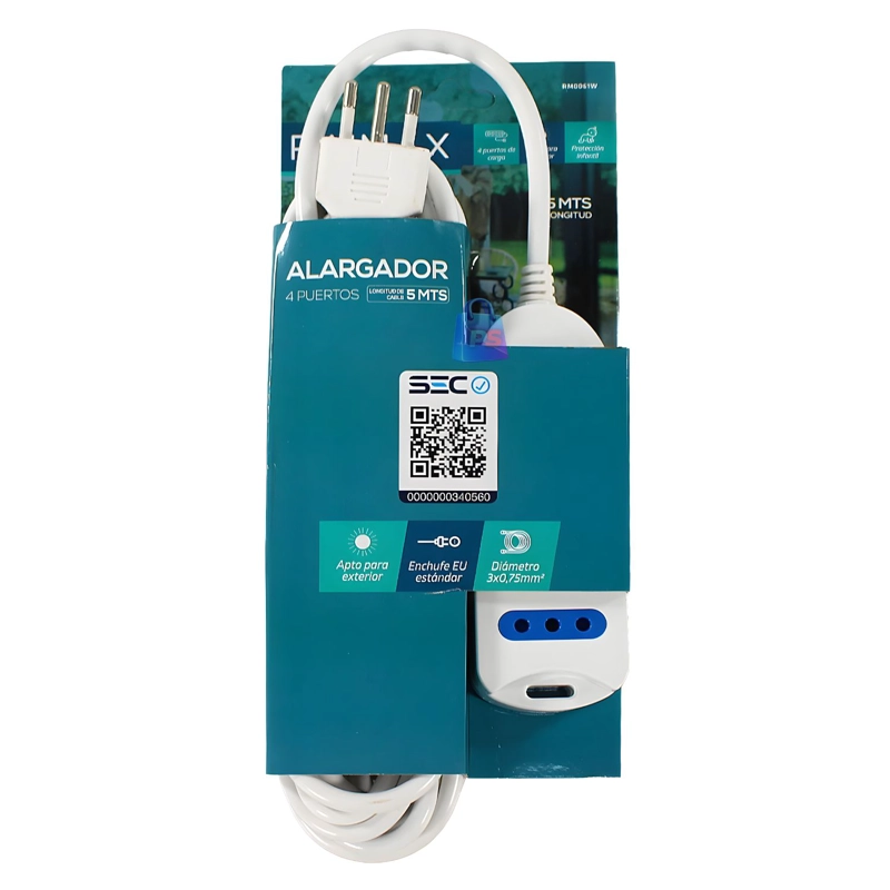 ALARGADOR ELECTRICO 4 ENCHUFES 5M SEC BLANCO - PS - 3