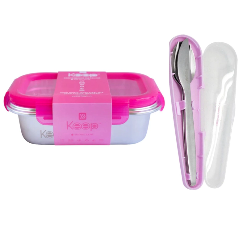 HERME TICO KEEP 650ML ACERO + CUBIERTOS ON THE GO ROSA - PS - 1