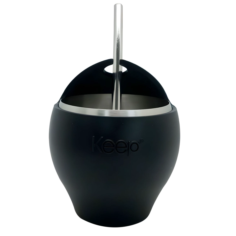 MATE ACERO INOXIDABLE 230ML CON BOMBILLA NEGRO - PS - 1