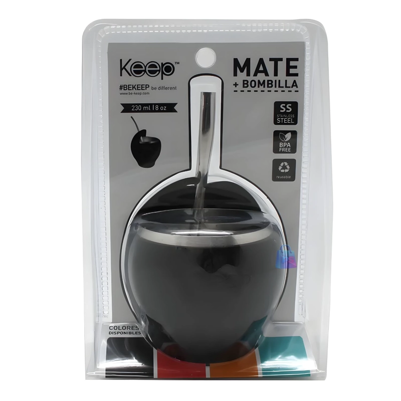 MATE ACERO INOXIDABLE 230ML CON BOMBILLA NEGRO - PS - 4