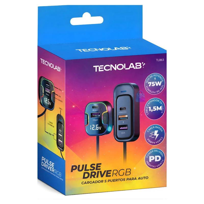 CARGADOR AUTO 75W MULTIPUERTO PD QC + CABLE - PS - 4