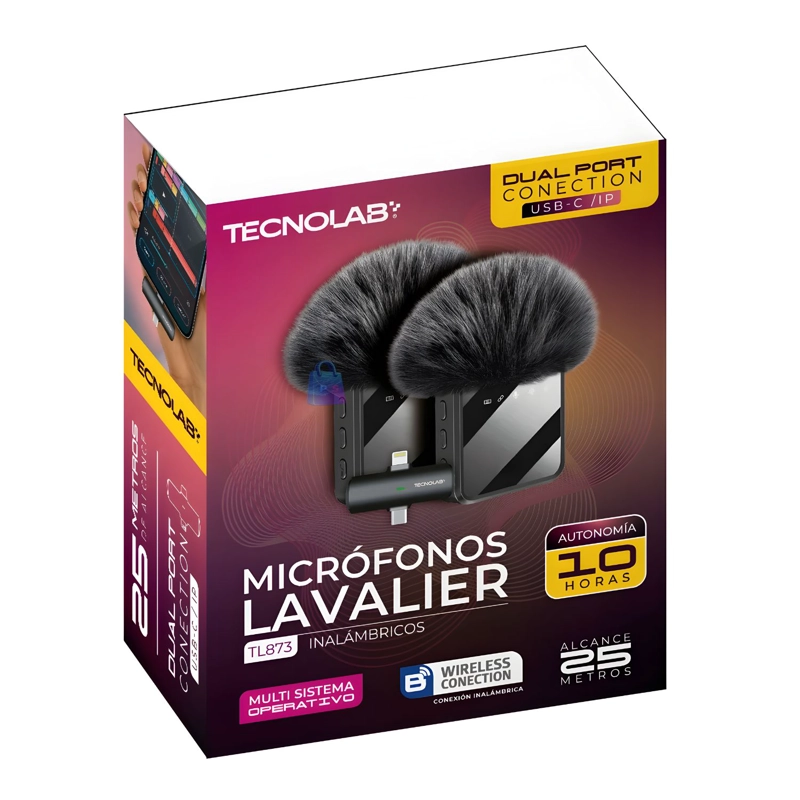 MICROFONO LAVALIER DUAL INALAMBRICO USB-C - LIGHTNING - PS - 3