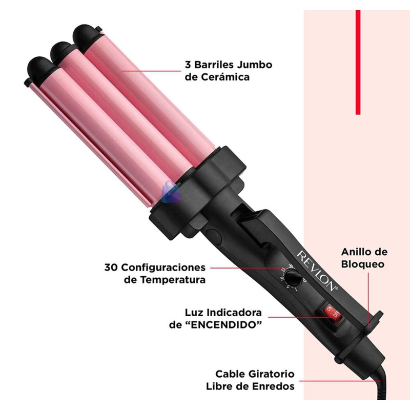 ONDULADOR WAVER REVLON 3 BARRILES JUMBO ROSA PRO - PS - 4