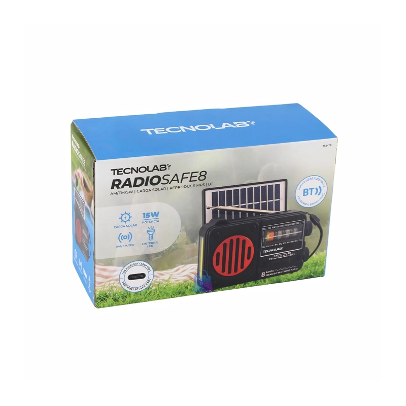 RADIO SOLAR BLUETOOTH AM FM USB LINTERNA LED ROJO - PS - 5