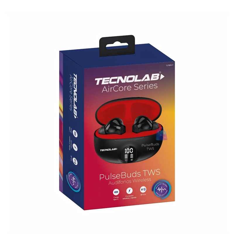AUDIFONOS TWS BLUETOOTH TOUCH USB-C VISOR LED ROJO - PS - 3