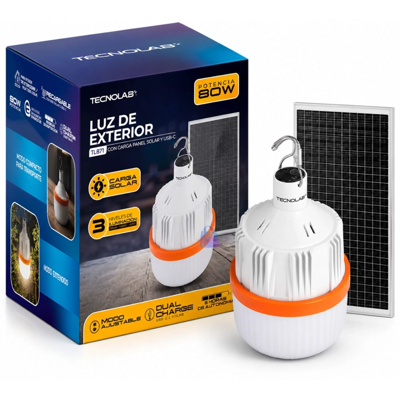 LAMPARA SOLAR EMERGENCIA 80W RECARGABLE USB C LED - PS - 2