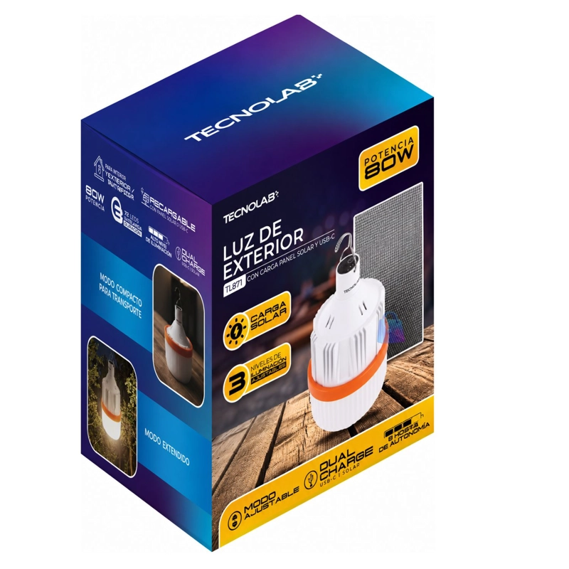 LAMPARA SOLAR EMERGENCIA 80W RECARGABLE USB C LED - PS - 3