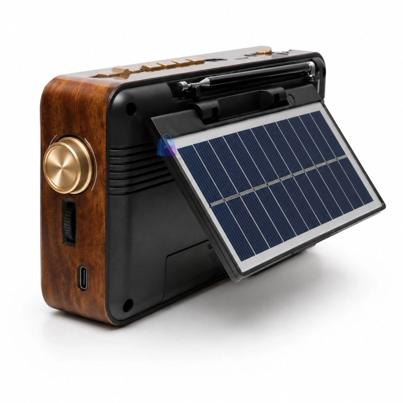 RADIO RETRO SOLAR BLUETOOTH FM AM USB LINTERNA NEGRO - PS - 3