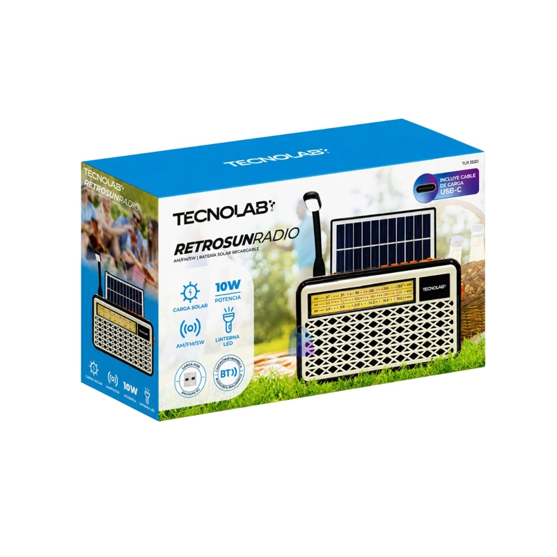 RADIO RETRO SOLAR BLUETOOTH FM AM USB LINTERNA NEGRO - PS - 4