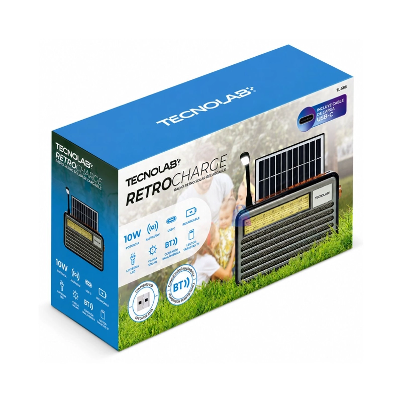 RADIO RETRO SOLAR BLUETOOTH FM AM SW USB TIPO C 10W - PS - 5