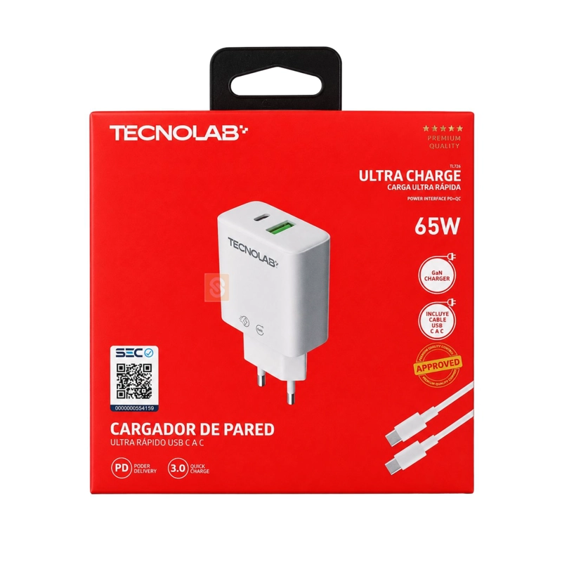 CARGADOR GAN 65W PD QC3.0 USB-C CABLE SEC BLANCO - PS - 4