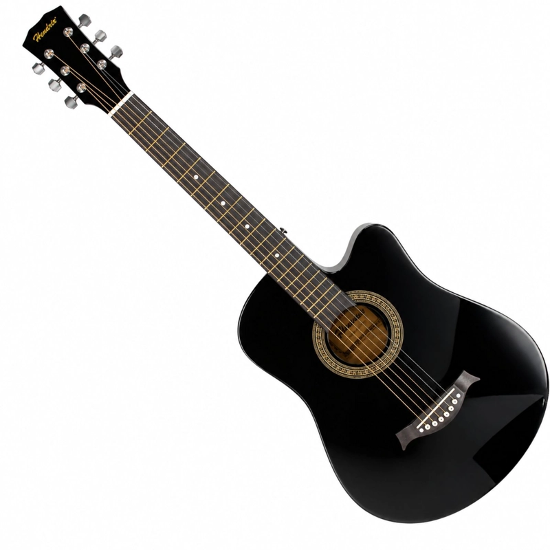GUITARRA ACUSTICA 39 PULGADAS NEGRA CON FUNDA Y CUERDAS - PS - 1