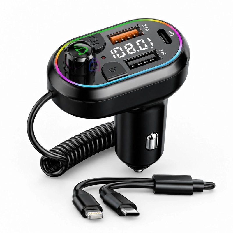 CARGADOR AUTO BLUETOOTH 5 FM RGB PD25W 3 PUERTOS - PS - 3