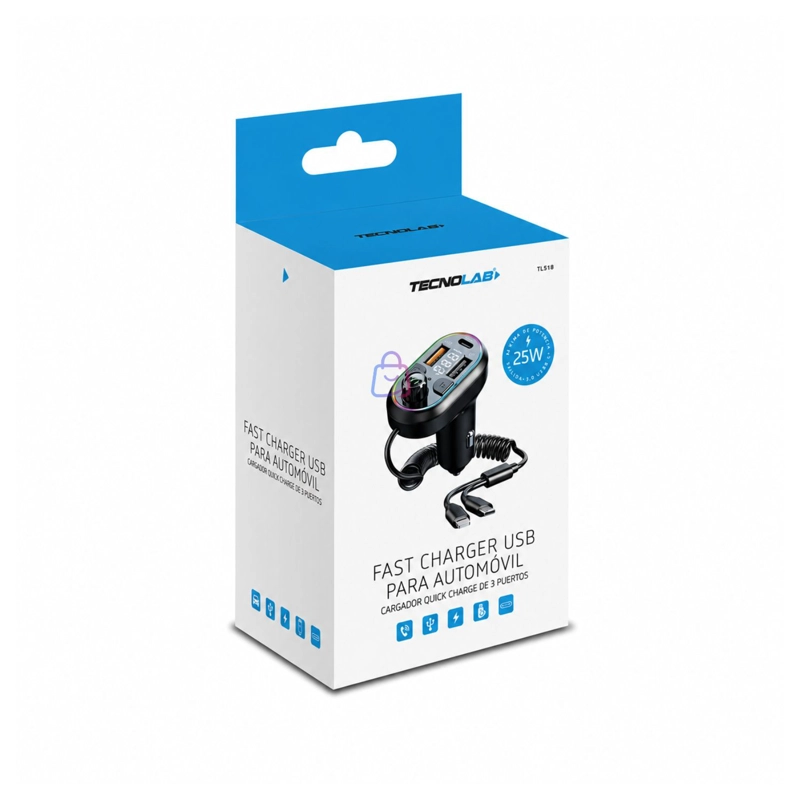 CARGADOR AUTO BLUETOOTH 5 FM RGB PD25W 3 PUERTOS - PS - 4