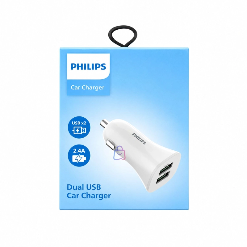 CARGADOR AUTO PHILIPS 12V BLANCO 2 USB 12W - PS - 4