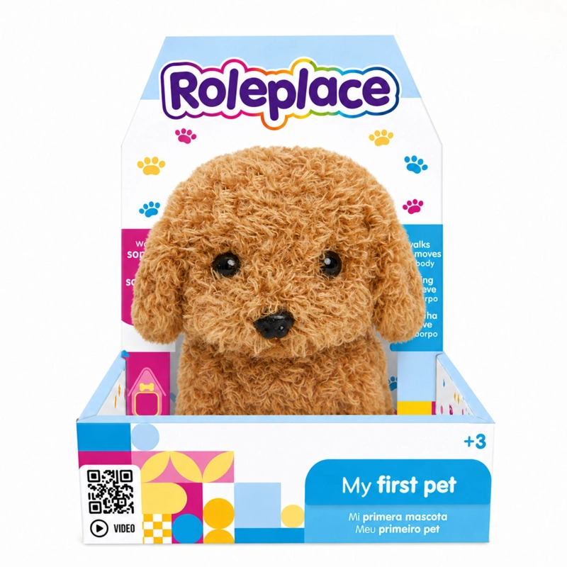 PELUCHE PERRO INTERACTIVO RULOS CAFE  SONIDO MOVIMIENTO - PS - 1