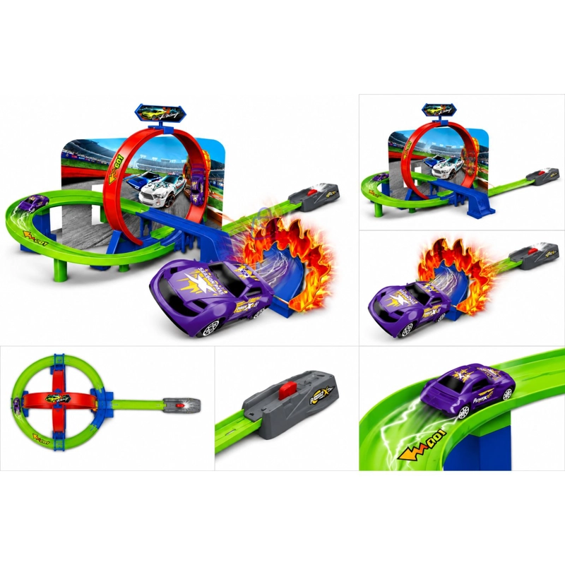 PISTA AUTO LANZADOR GIRO 360 EFECTO FUEGO CON 1 AUTO - PS - 2