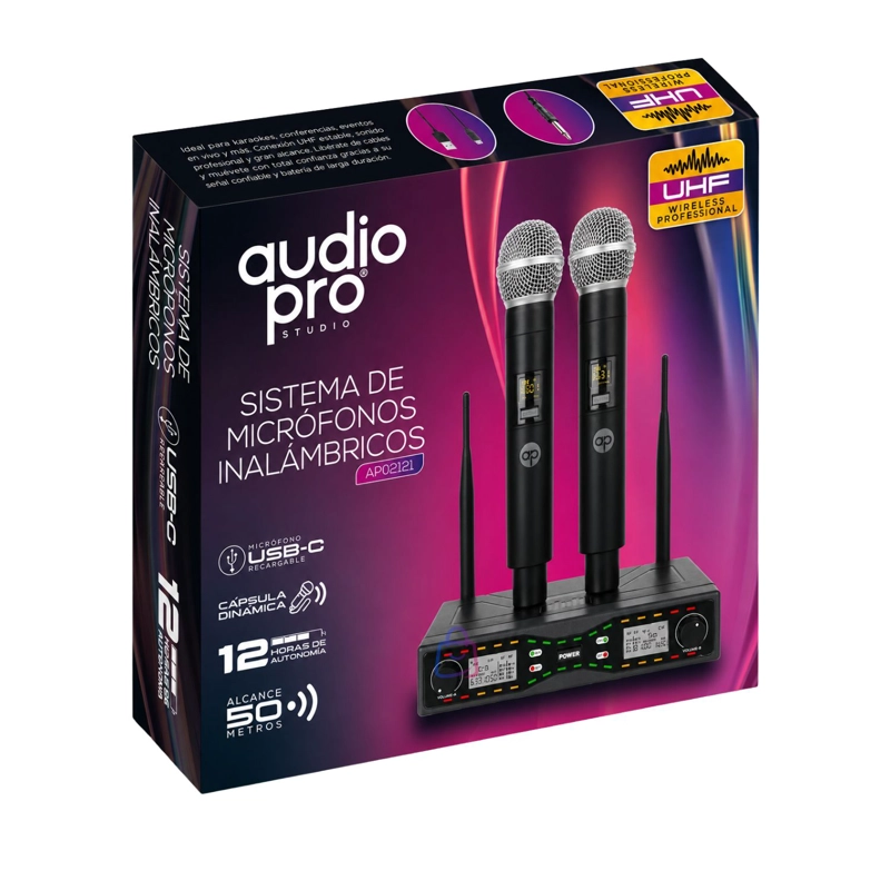 MICROFONOS INALAMBRICOS UHF DUAL 50M RECARGABLES USB C - PS - 3