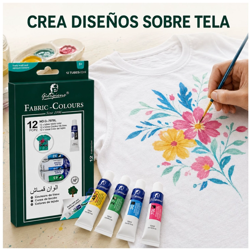 PINTURA PARA TELA SET 12 COLORES 12ML TEXTIL - PS - 2
