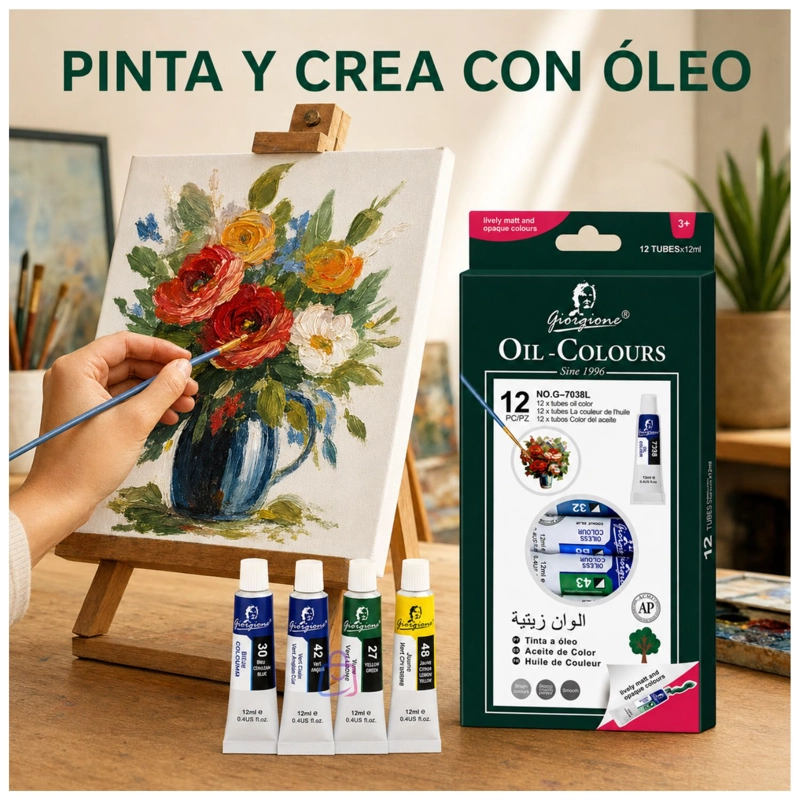 PINTURA OLEO SET 12 COLORES 12ML PARA LIENZO - PS - 2