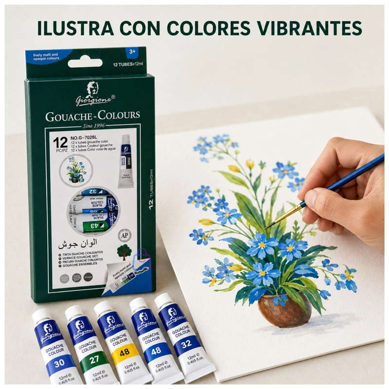 PINTURA GOUACHE SET 12 COLORES 12ML ARTE ESCOLAR - PS - 2