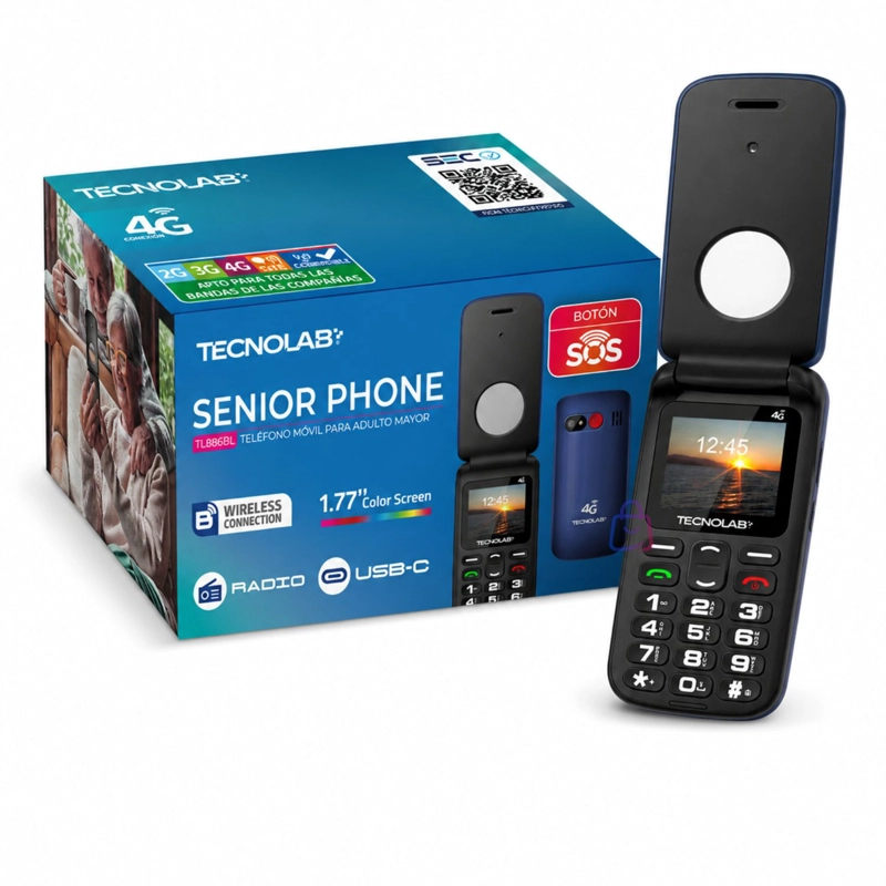 CELULAR SENIOR 4G LIBERADO FLIP SOS ADULTO MAYOR AZUL - PS - 4